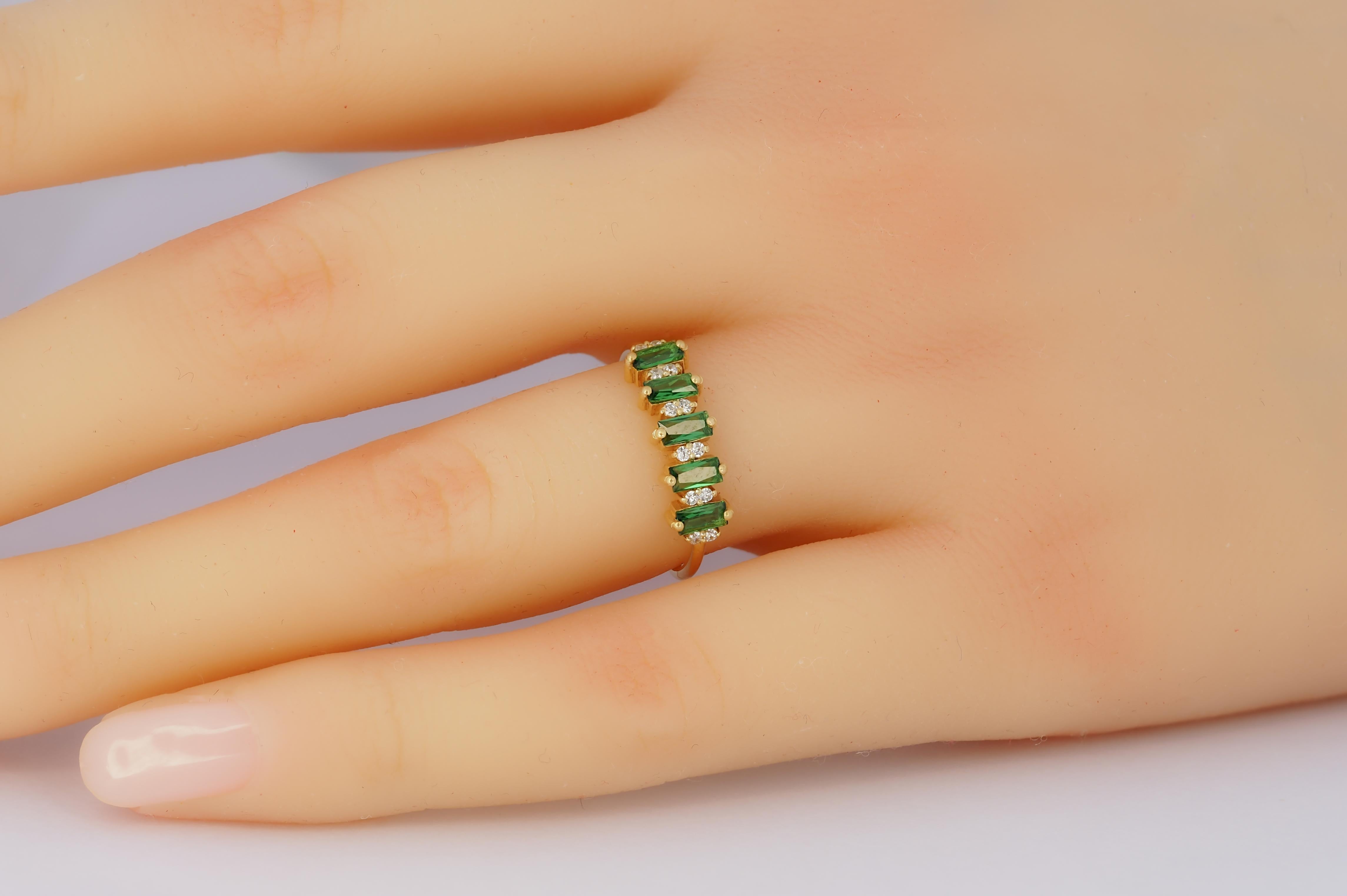 For Sale:  Emerald baguette and Round Moissanite Wedding Band 3