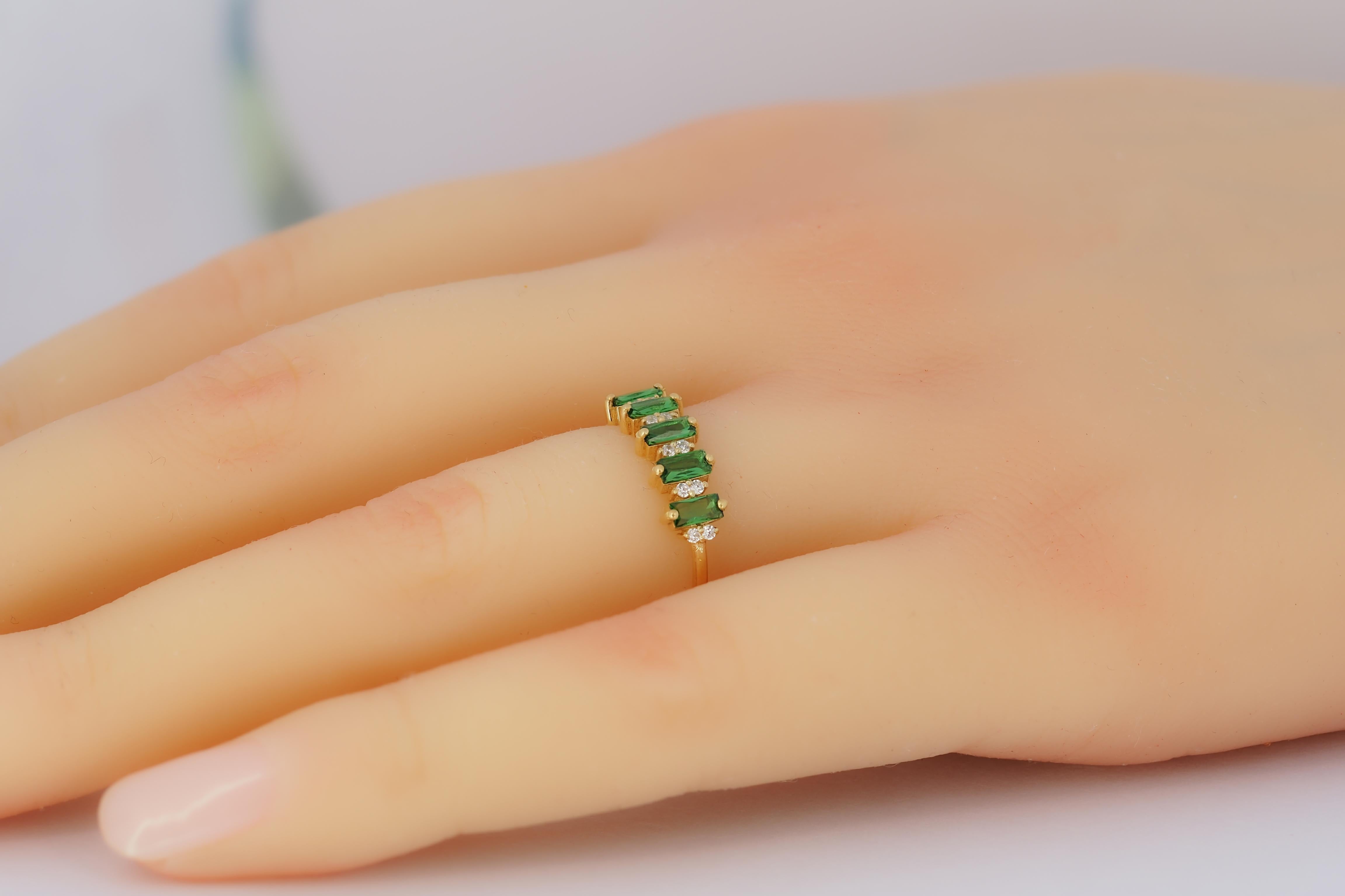 For Sale:  Emerald baguette and Round Moissanite Wedding Band 4