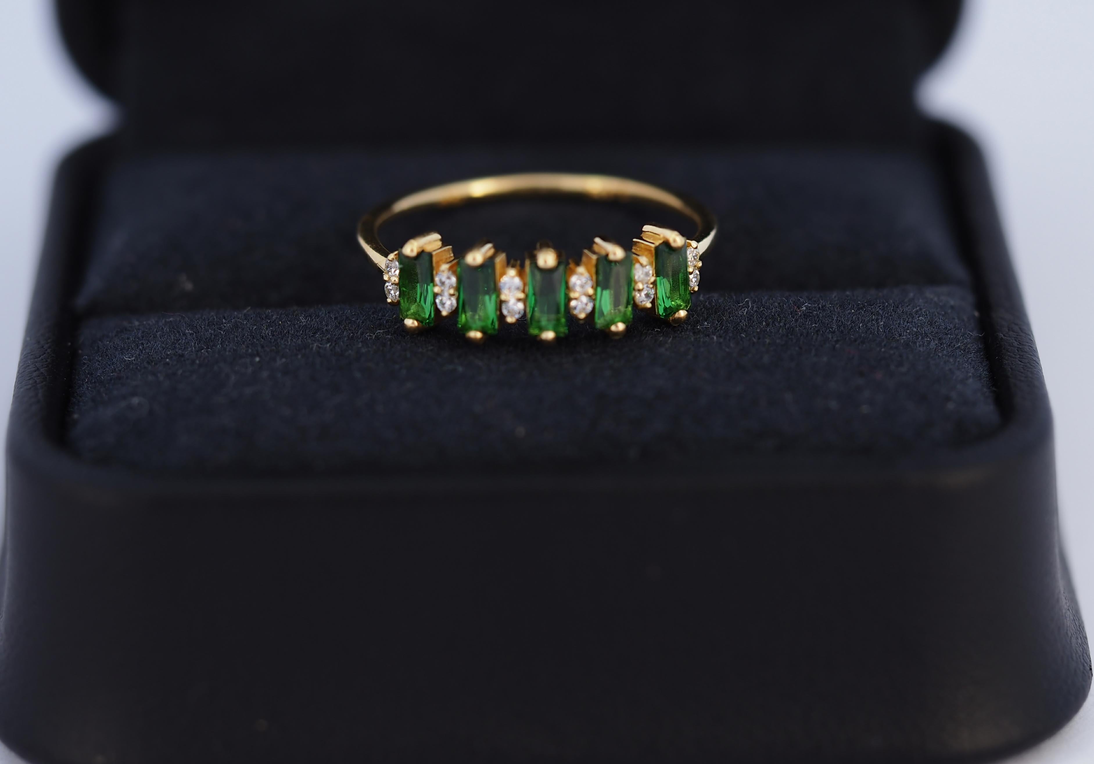 For Sale:  Emerald baguette and Round Moissanite Wedding Band 5