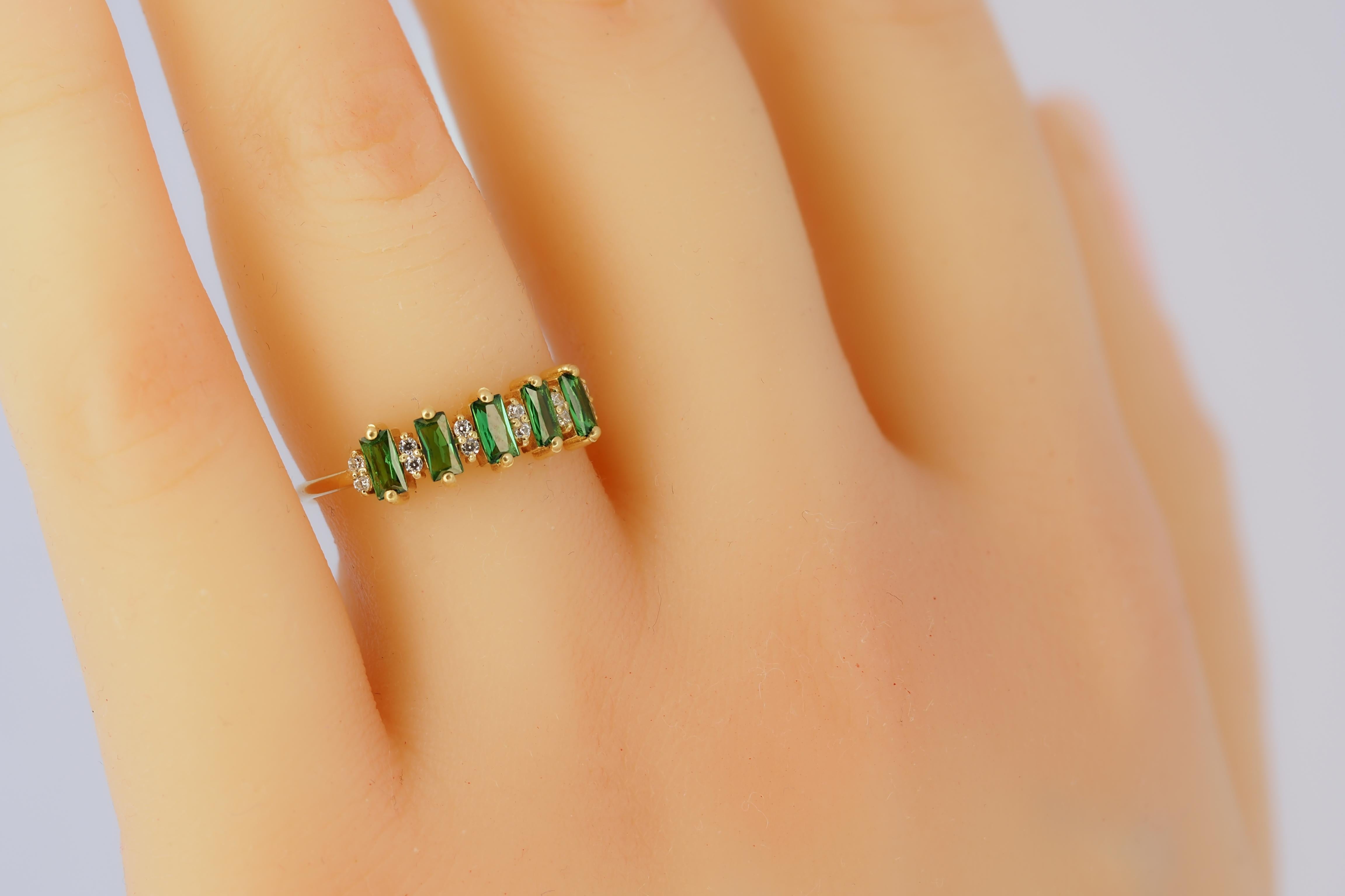 For Sale:  Emerald baguette and Round Moissanite Wedding Band 6