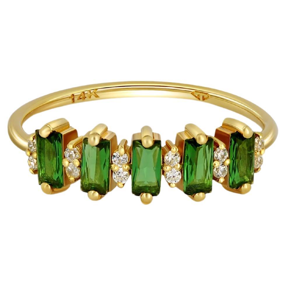 For Sale:  Emerald baguette and Round Moissanite Wedding Band