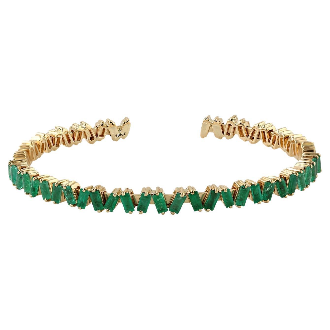 Emerald Baguette Bracelet Made In 18k Yellow Gold