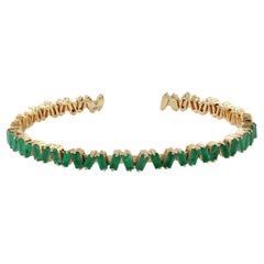 Pulsera Baguette Esmeralda De Oro Amarillo De 18k