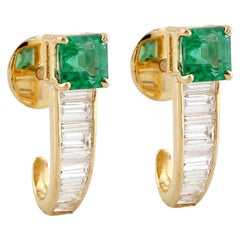 Emerald Diamond 18 Karat Gold Stud Earrings