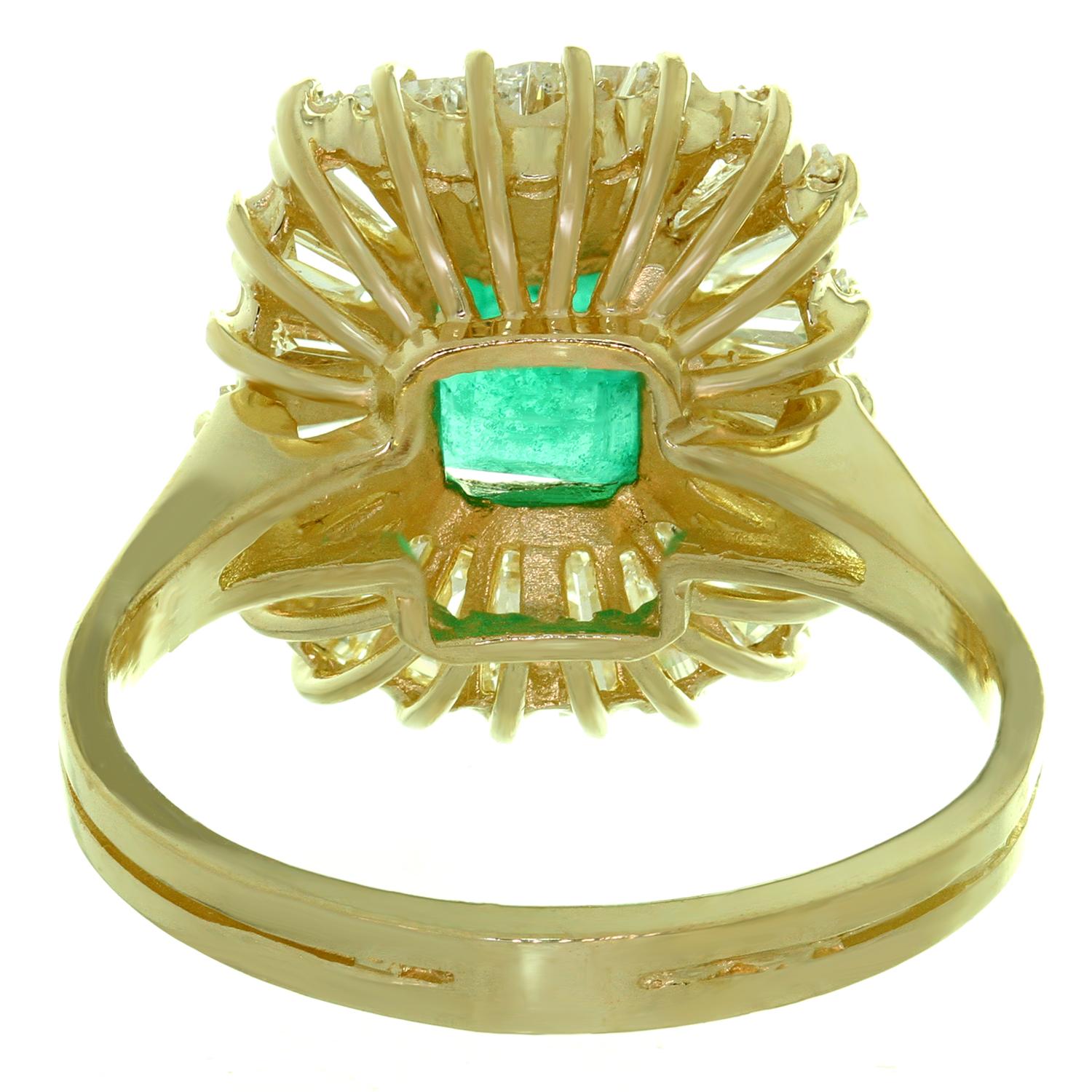 Emerald Cut Emerald Baguette Diamond Yellow Gold Ballerina Cocktail Ring 