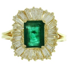 Emerald Baguette Diamond Yellow Gold Ballerina Cocktail Ring