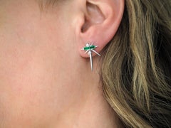 Emerald Baguette & Round Diamond Drop Earrings, Spike Earrings