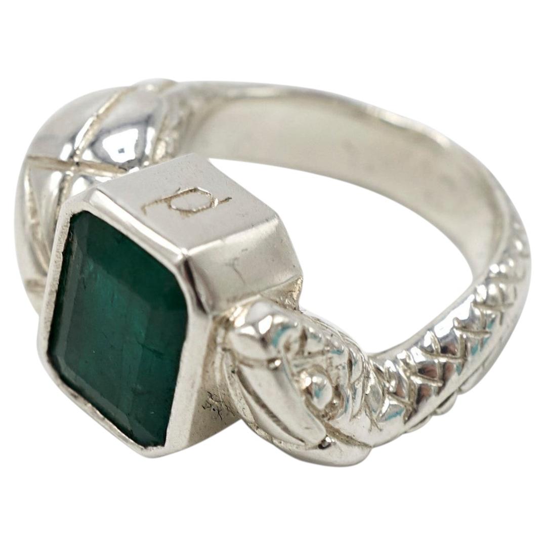 Snake Ring Emerald Sterling Silver Double Serpent Cocktail Victorian Style For Sale