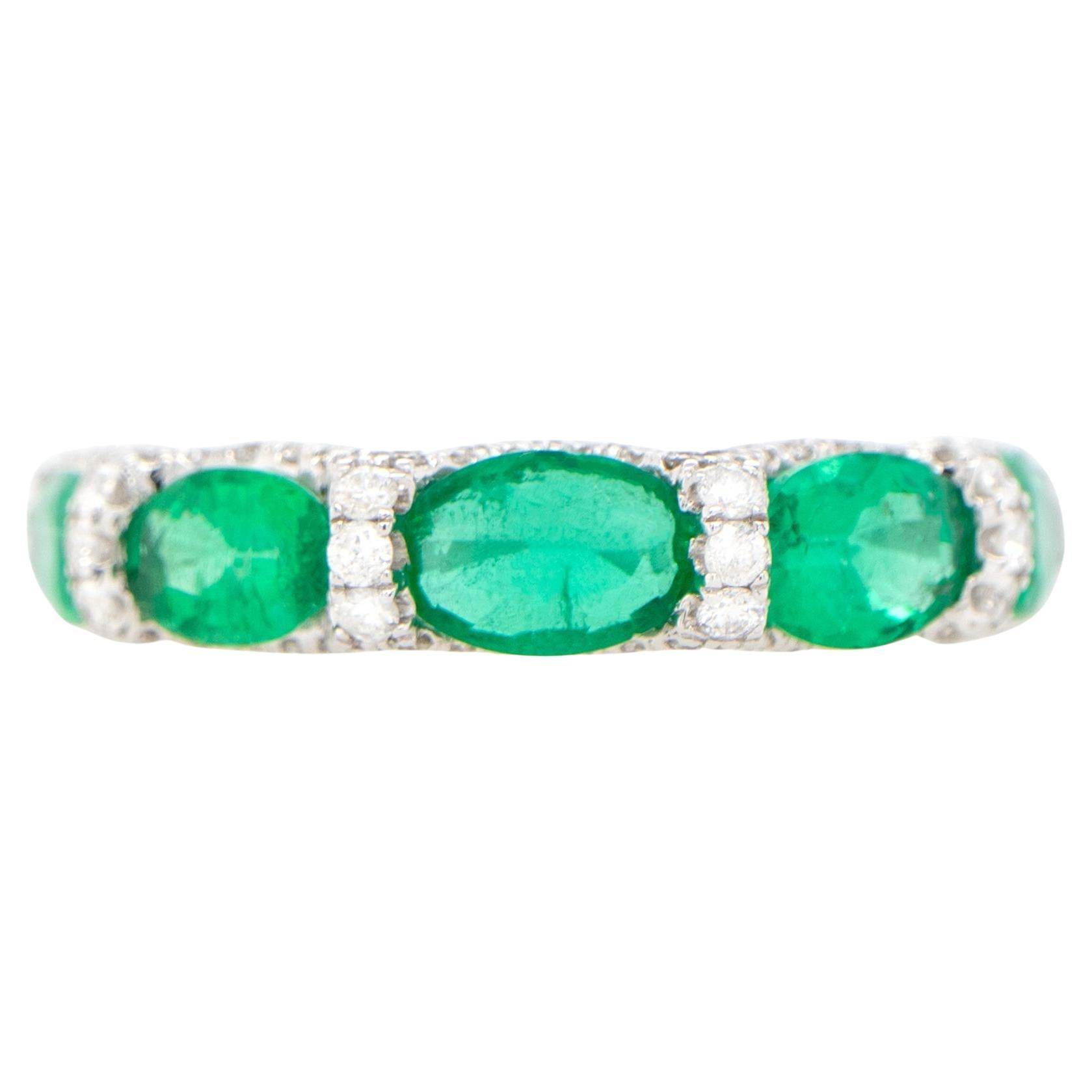 Emerald Band Ring With Diamonds 2.45 Carats 18K Gold