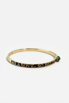 Emerald Bangle Black Enamel Bracelet Gold Plated Diamond Spiritual Jewelry