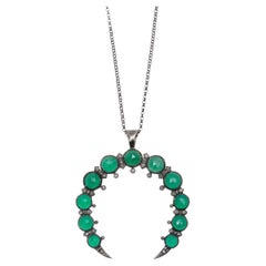 Emerald Bavna Crescent Pendant Necklace