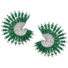 Emerald Bead and Diamond Back to Front Ear Clips by Umrao