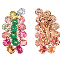 Emerald Bead Multi Tourmaline Leaf Earrings 18 Karat Rose Gold Diamond Jewelry