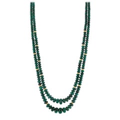 Emerald Beaded Multi-Strand Necklace with Yellow Gold Accents, 200 Carats Total