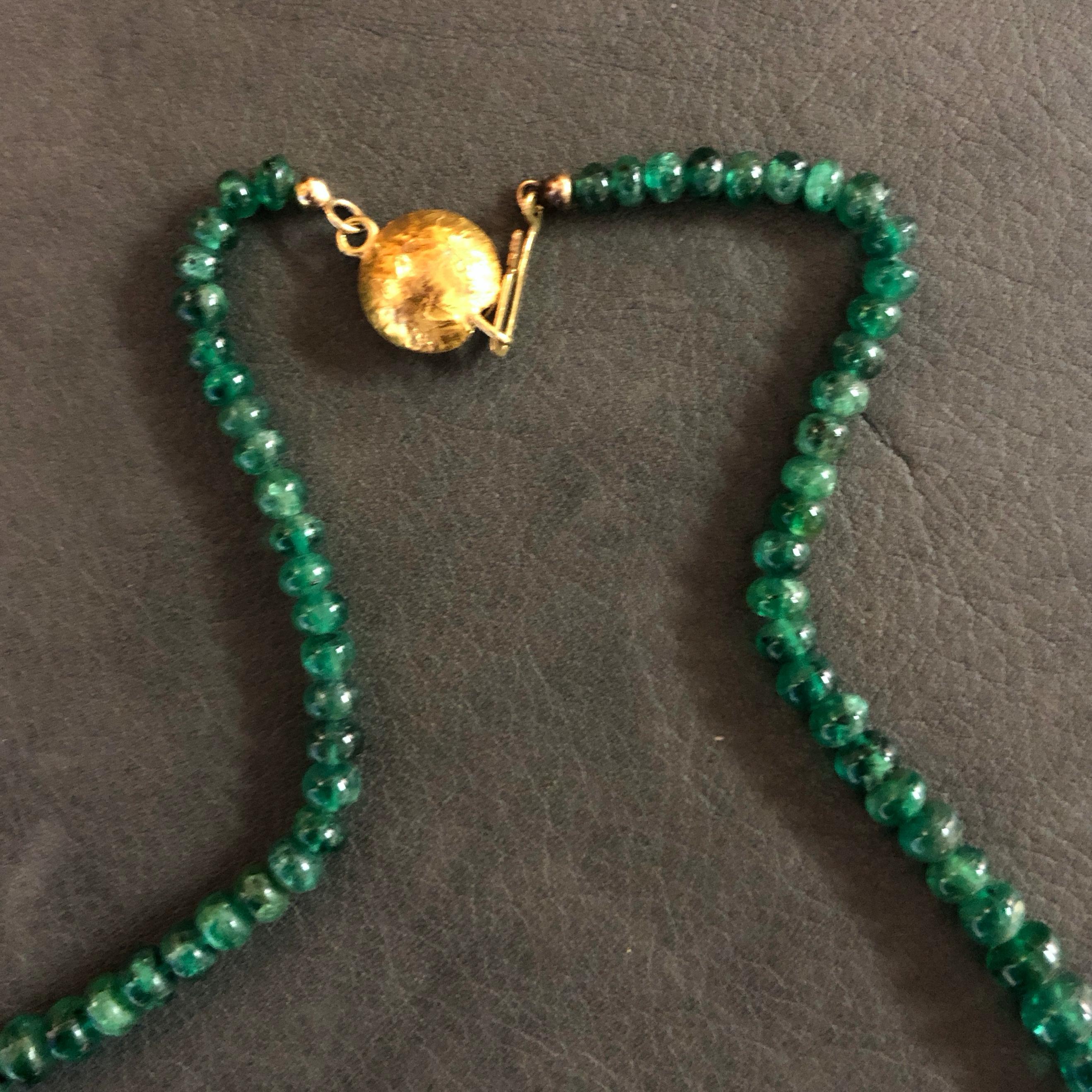 Women's or Men's Emerald Beads and Yellow Gold Necklace