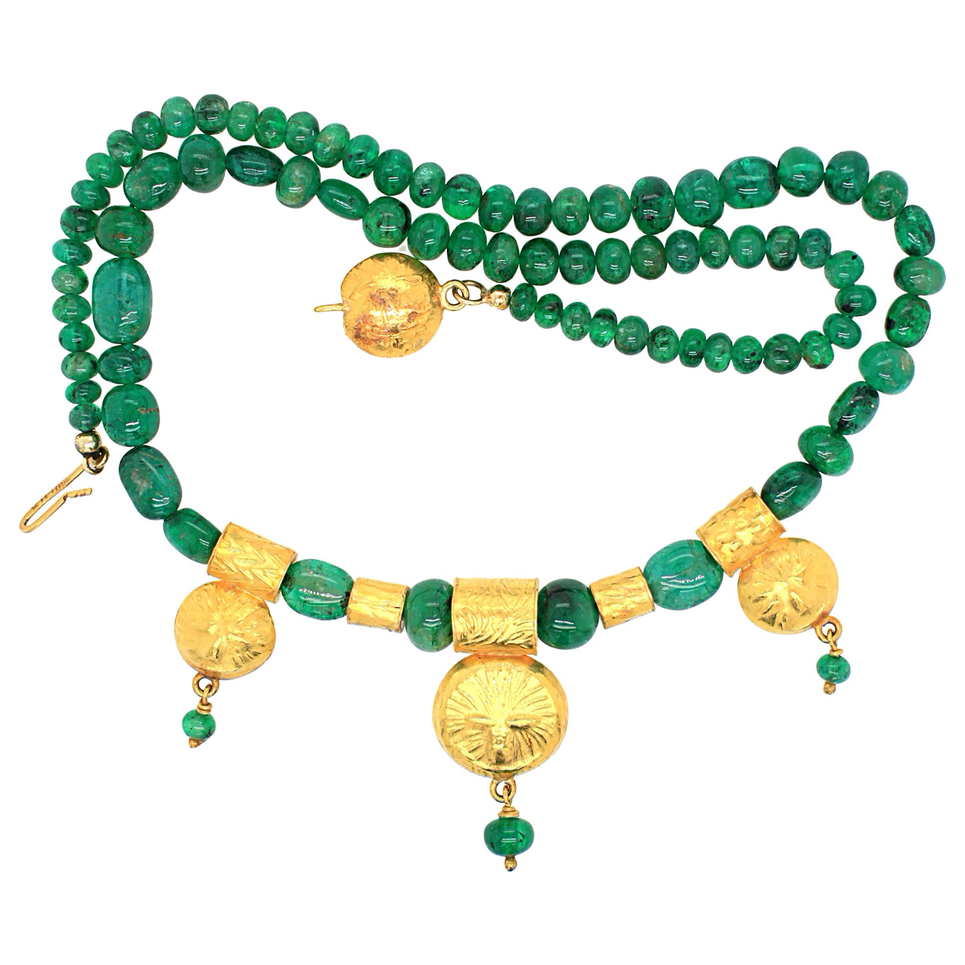 Emerald Beads and Yellow Gold Necklace