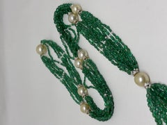 Emerald Beads Cts 241 Necklace with South Sea Pearl and Diamond Roundel