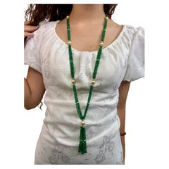 Collier Cts 241 perles d'émeraudes des mers du Sud et rondelle de diamants