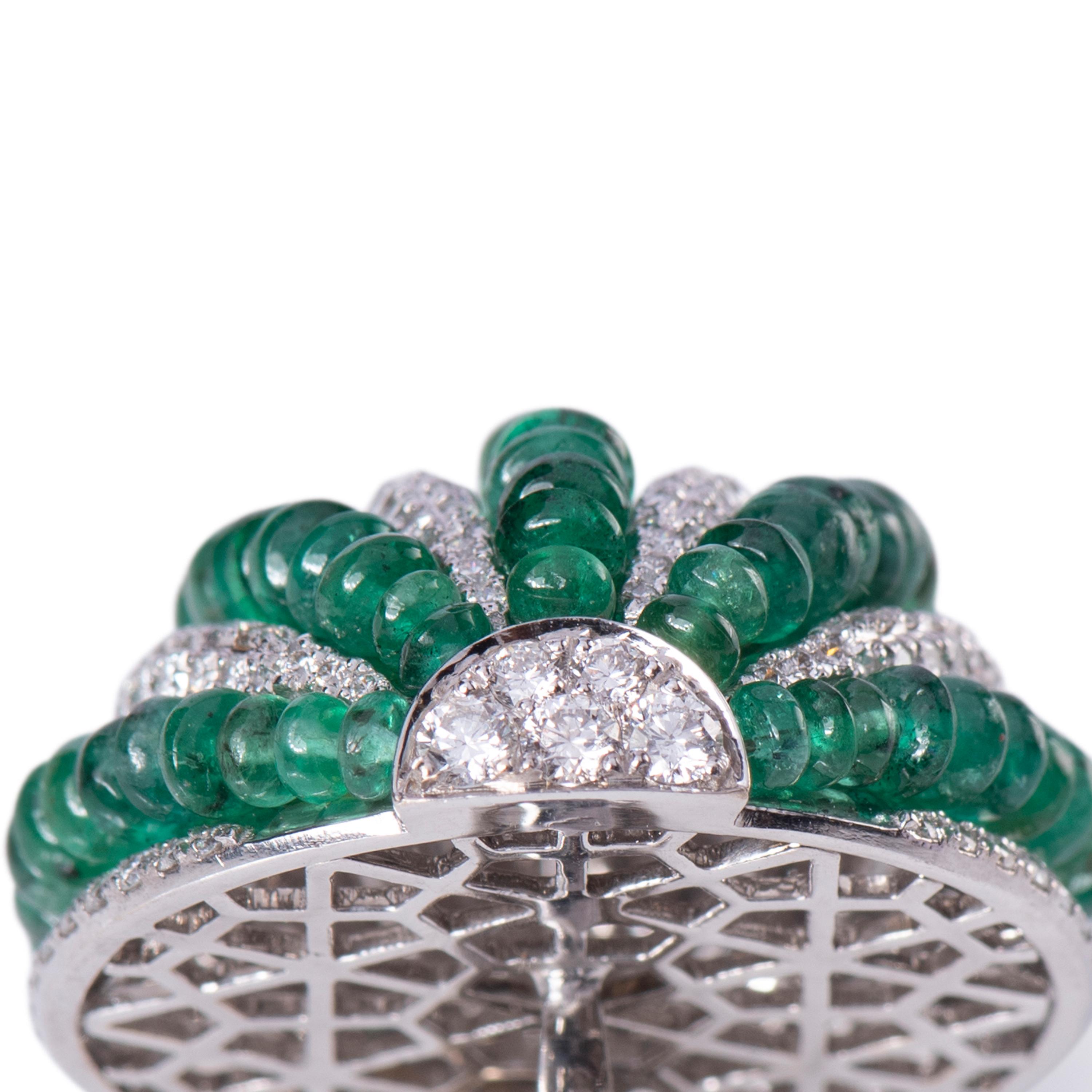 Women's Emerald Beads Diamond Half Ball Earring For Sale