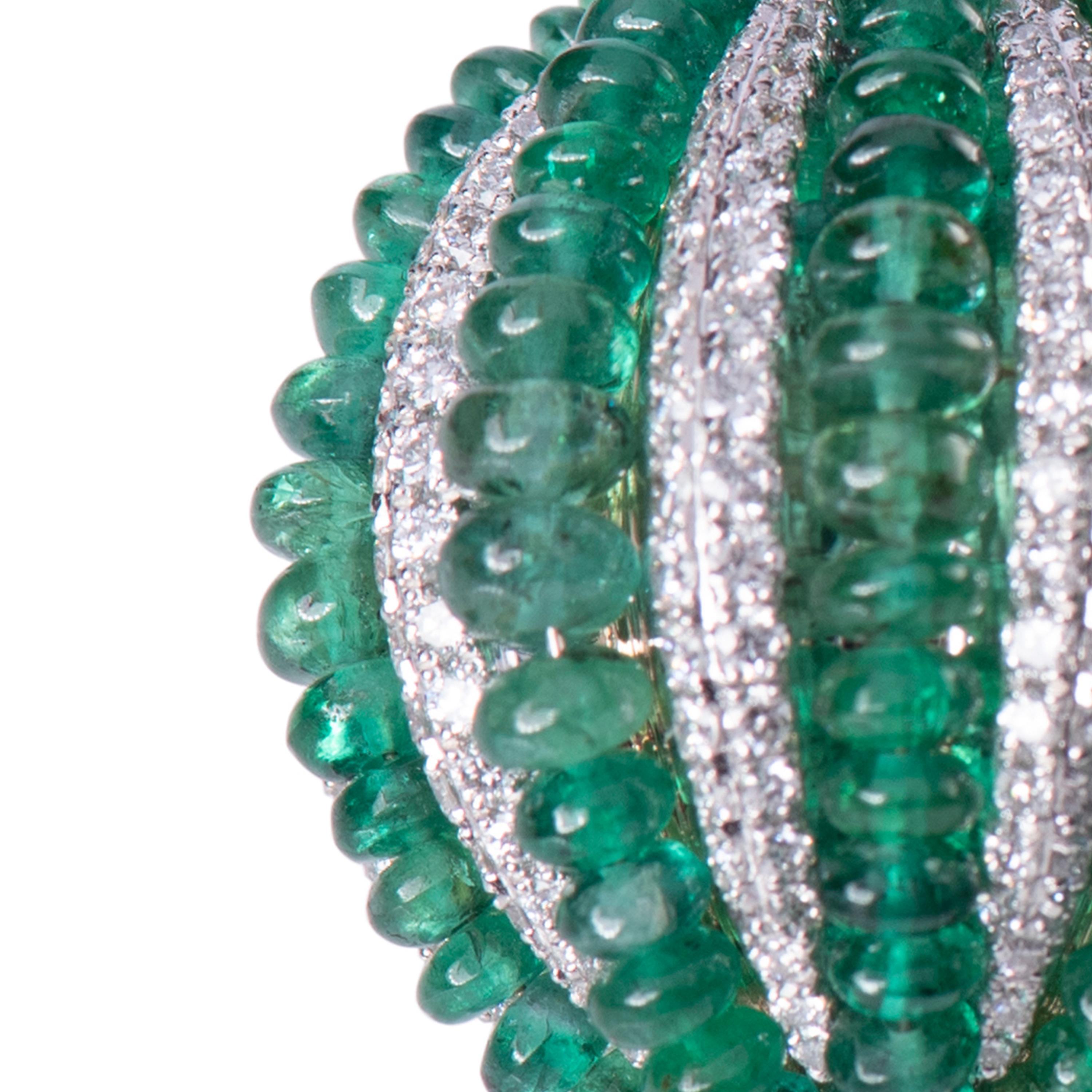 Emerald Beads Diamond Half Ball Earring For Sale 1