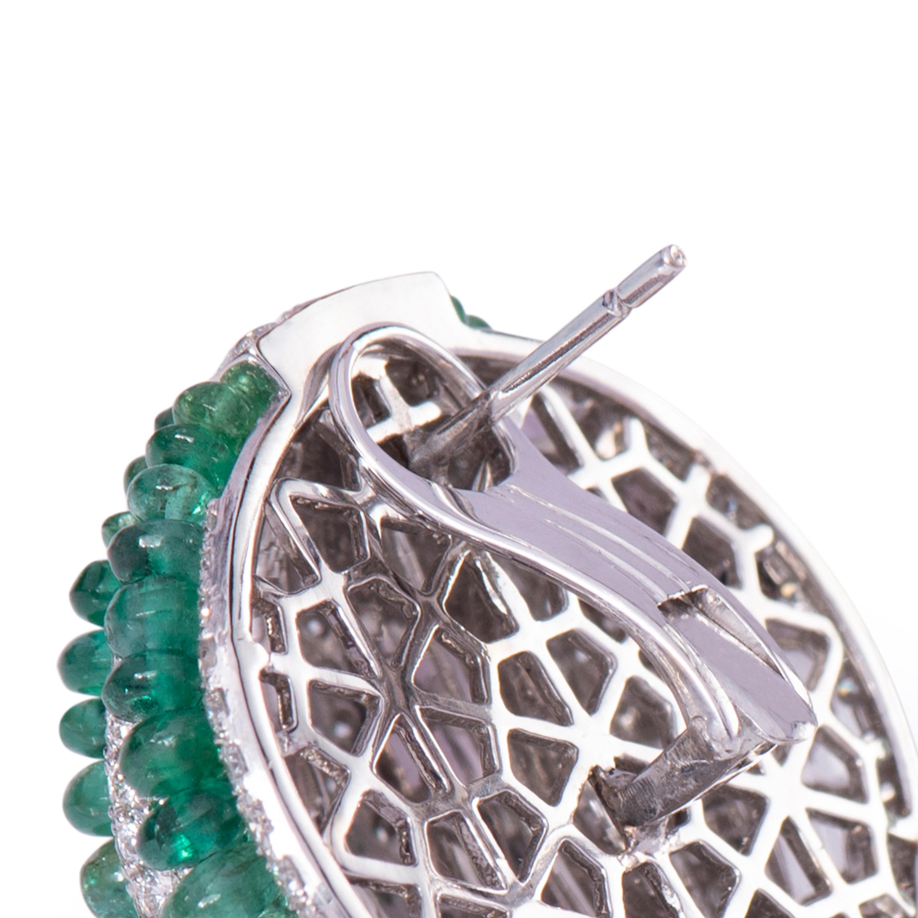 Emerald Beads Diamond Half Ball Earring For Sale 2