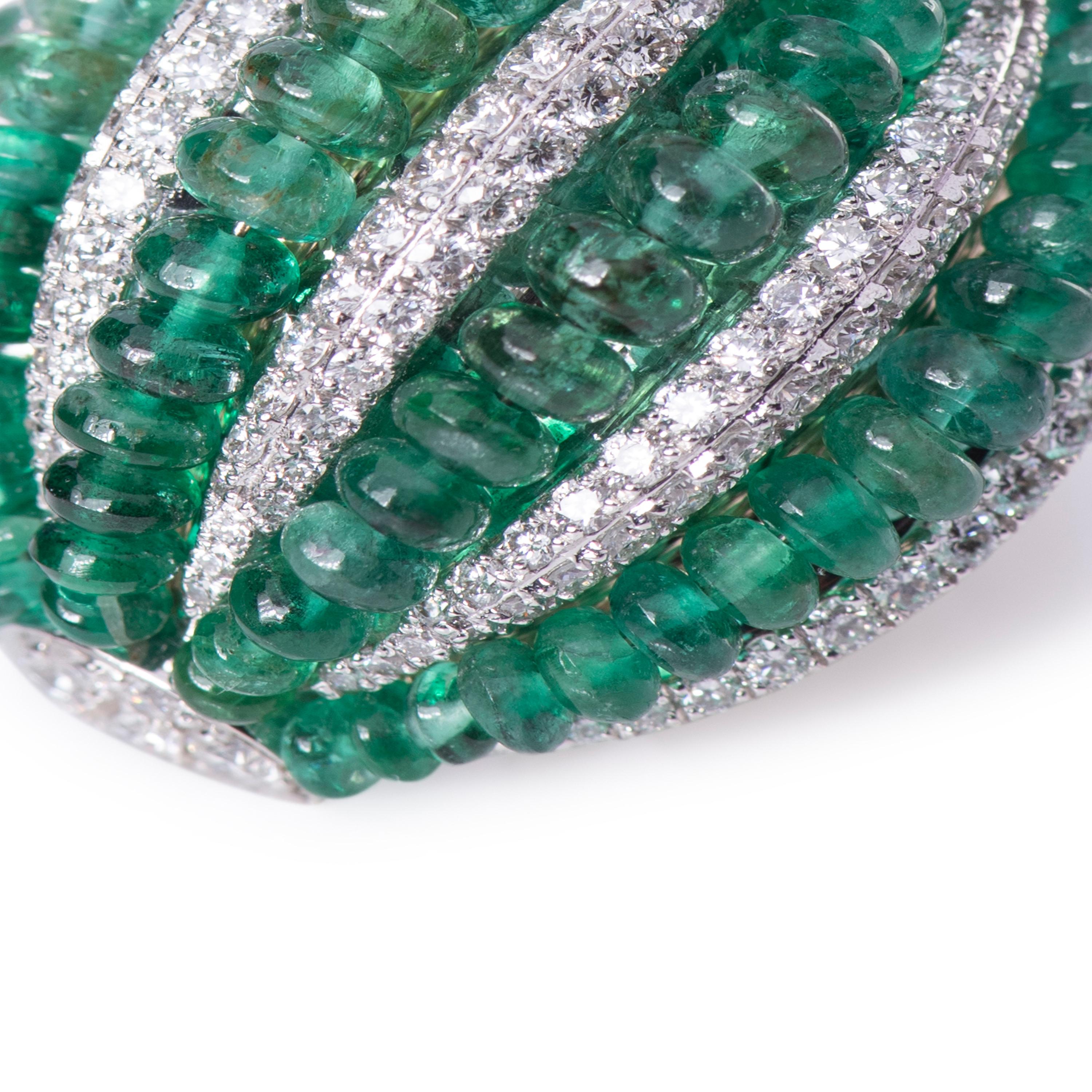 Emerald Beads Diamond Half Ball Earring For Sale 3