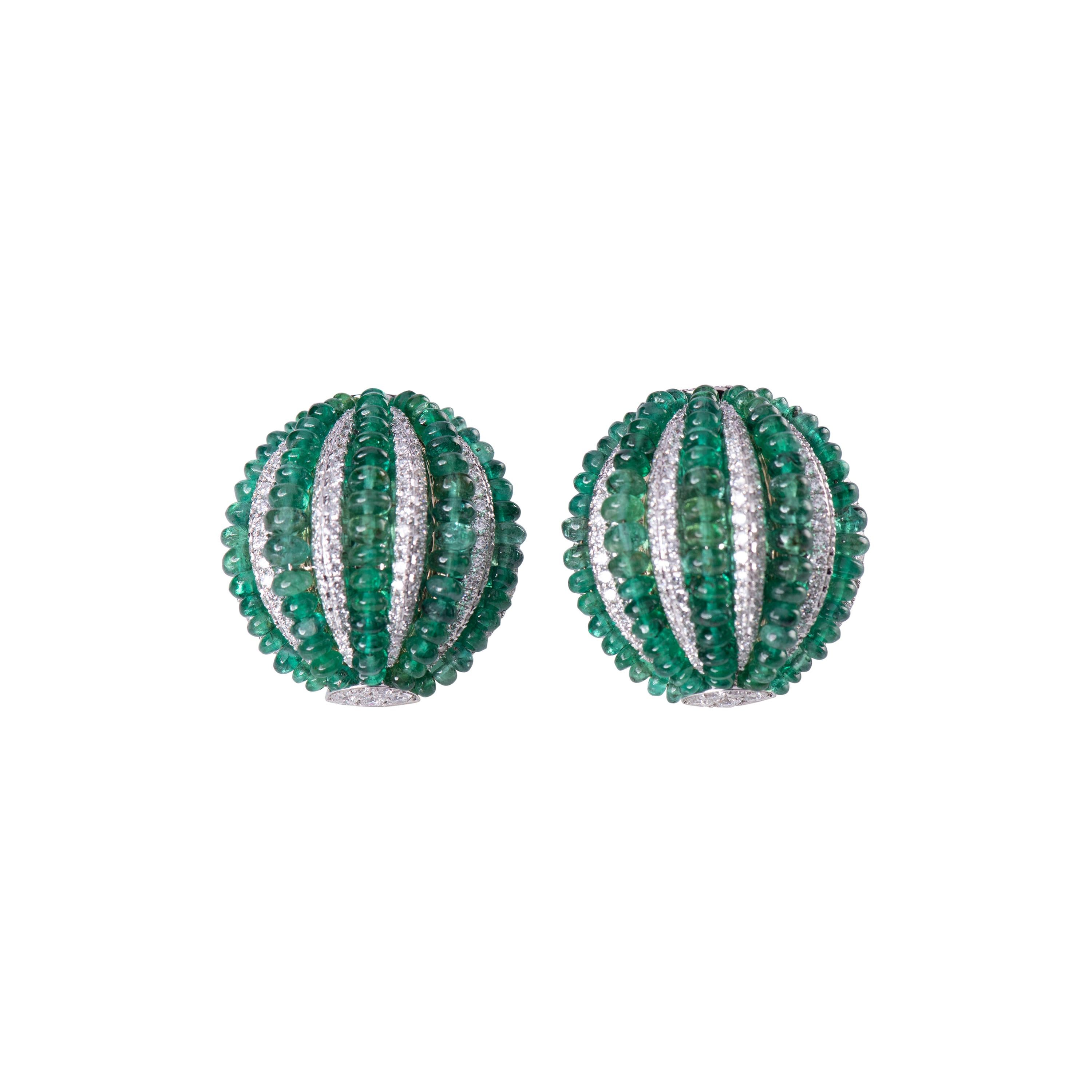 Emerald Beads Diamond Half Ball Earring For Sale