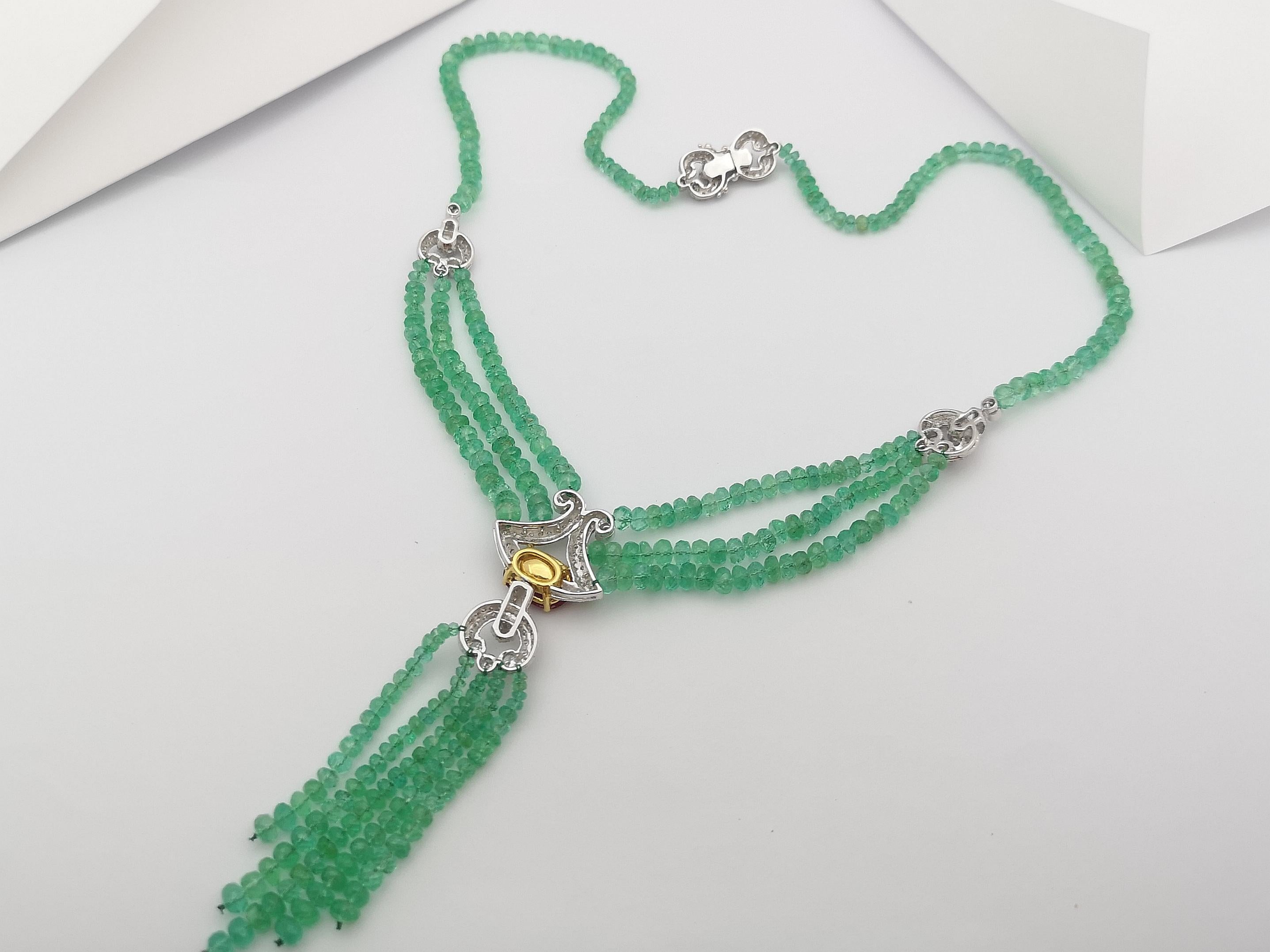 Emerald Beads, Ruby with Diamond Necklace Set in 18 Karat White Gold Settings For Sale 4