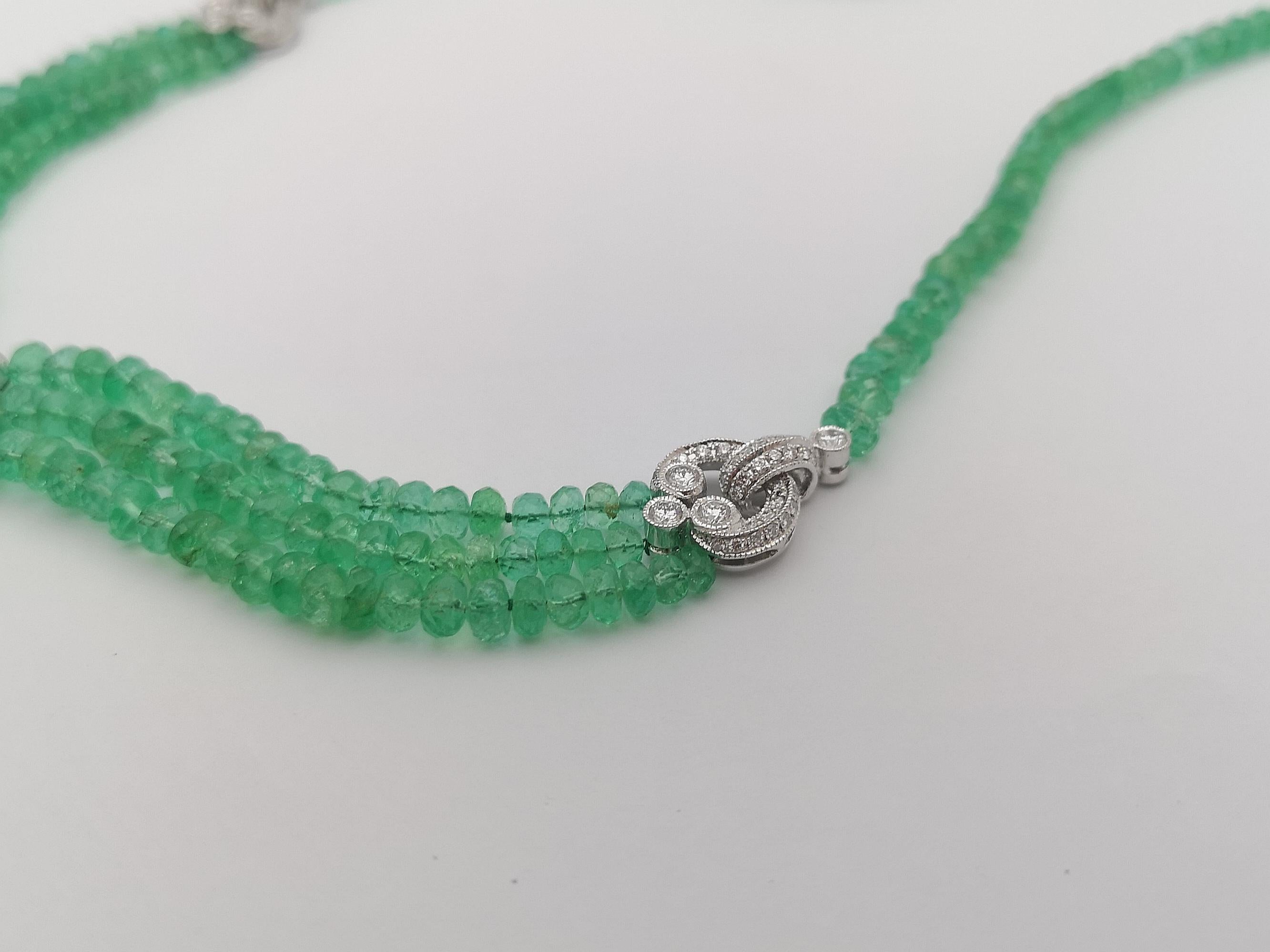 Emerald Beads, Ruby with Diamond Necklace Set in 18 Karat White Gold Settings For Sale 5