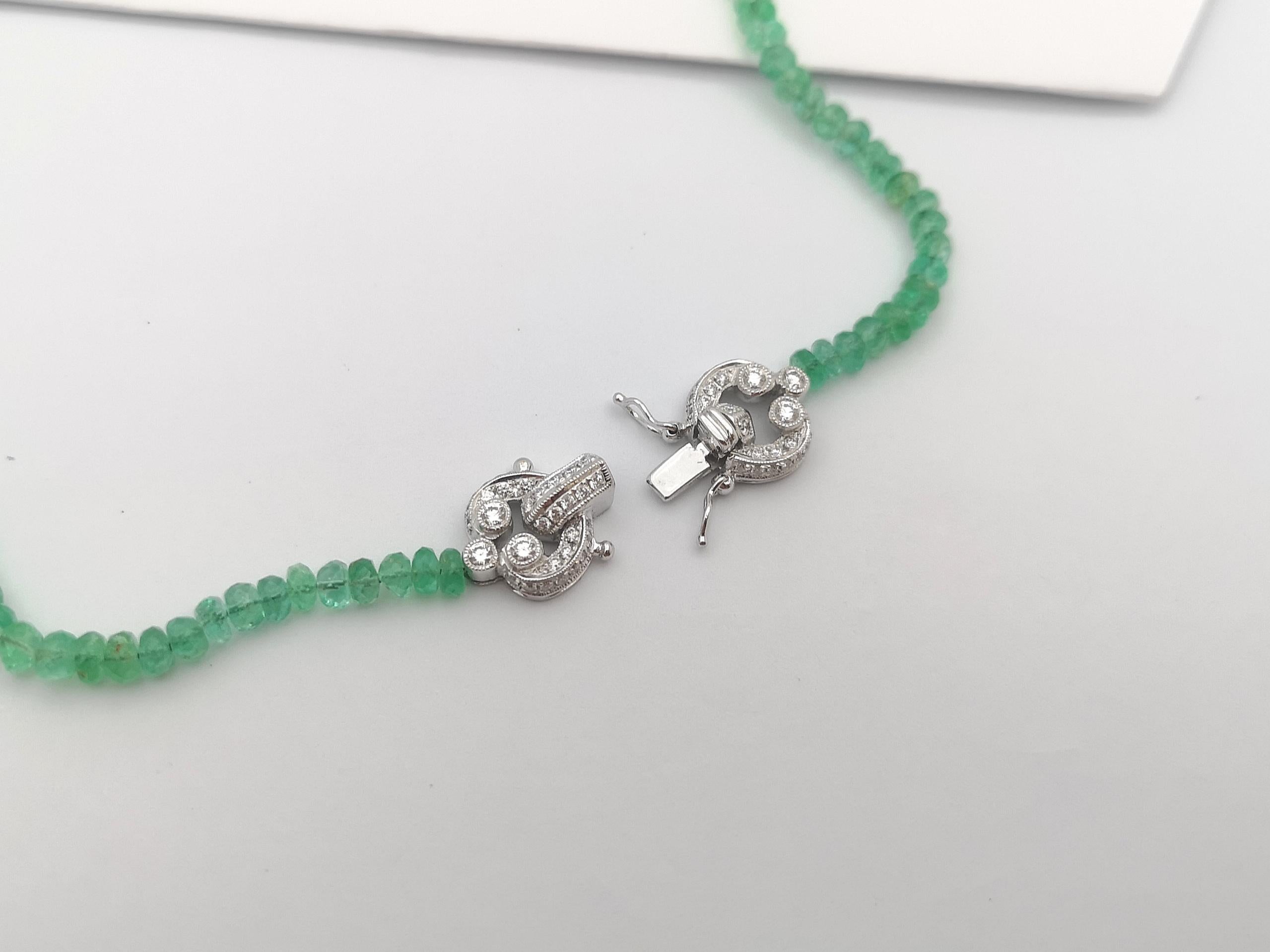 Women's Emerald Beads, Ruby with Diamond Necklace Set in 18 Karat White Gold Settings For Sale