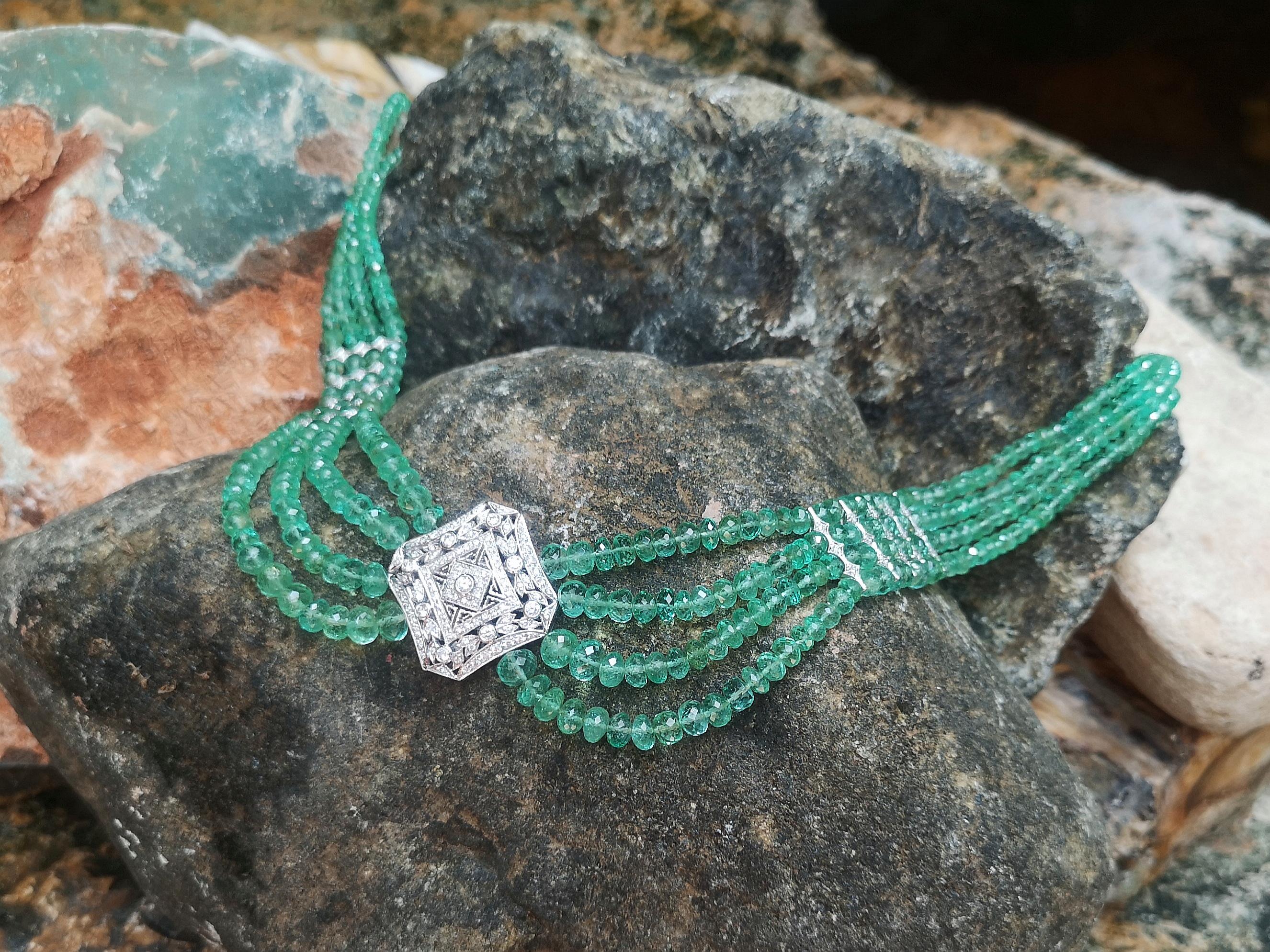 Smaragdperlen mit Diamant-Halskette in 18 Karat Weißgold gefasst Damen im Angebot