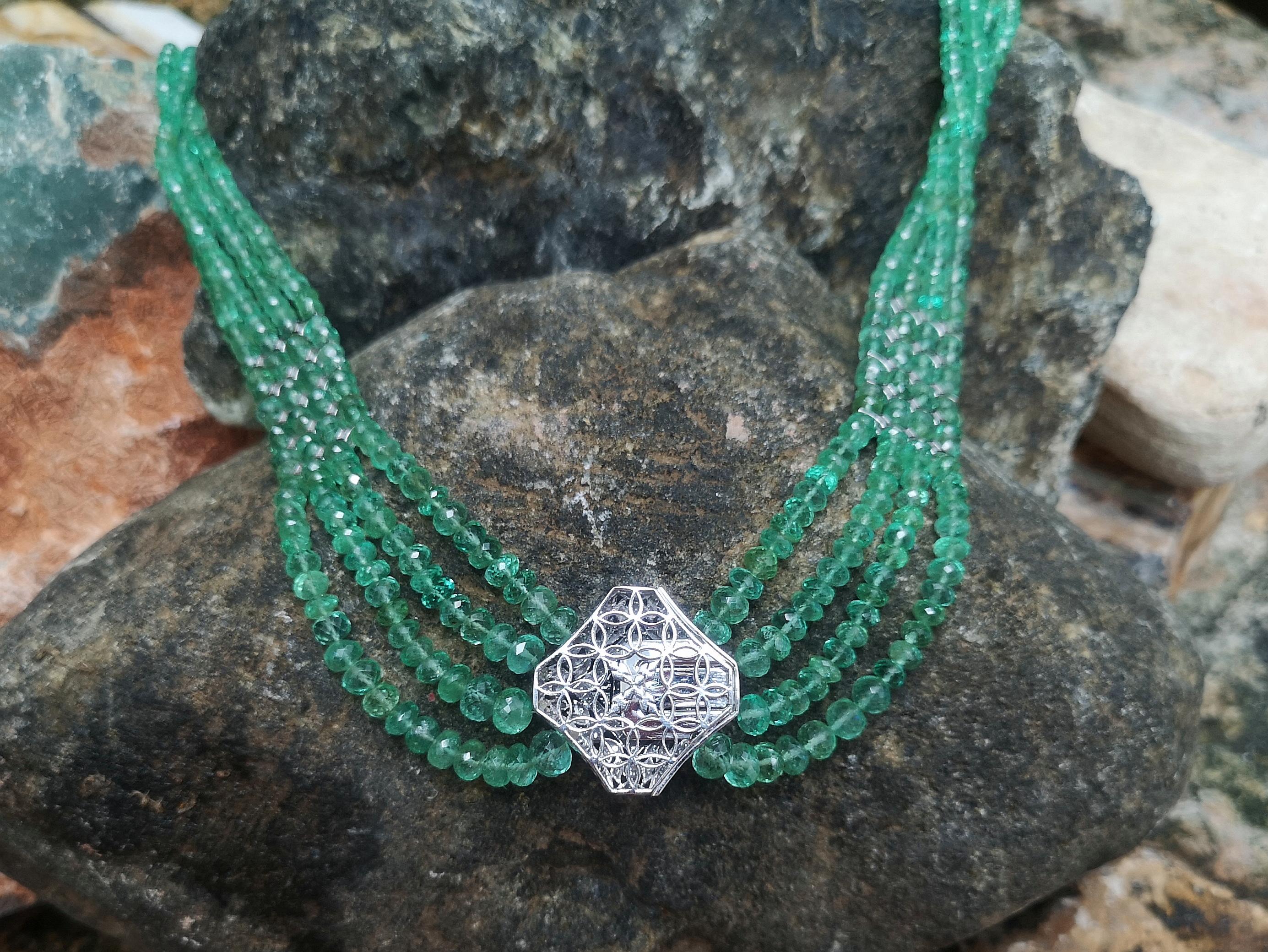 Smaragdperlen mit Diamant-Halskette in 18 Karat Weißgold gefasst im Angebot 2