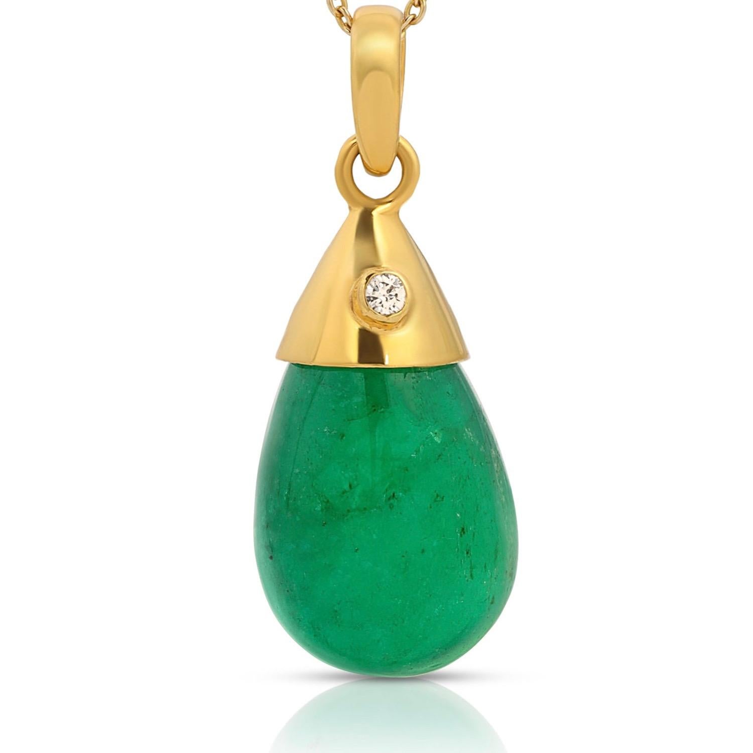 Modern Emerald Bean Diamond Gold Pendant For Sale