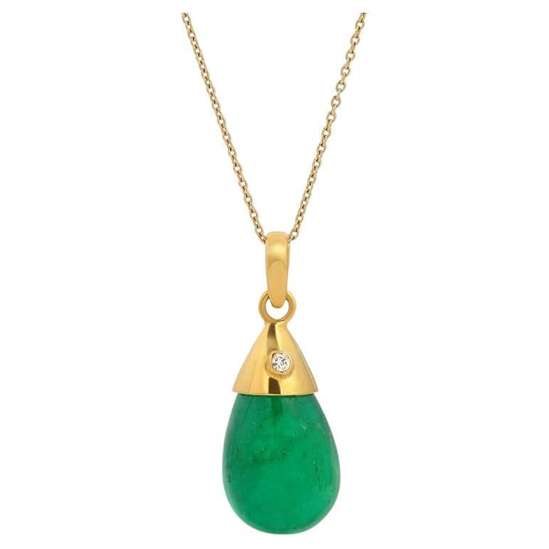 Emerald Bean Diamond Gold Pendant For Sale