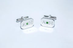 Gemelli da polso classici moderni con incisione rettangolare in argento Sterling Bespoke Emerald