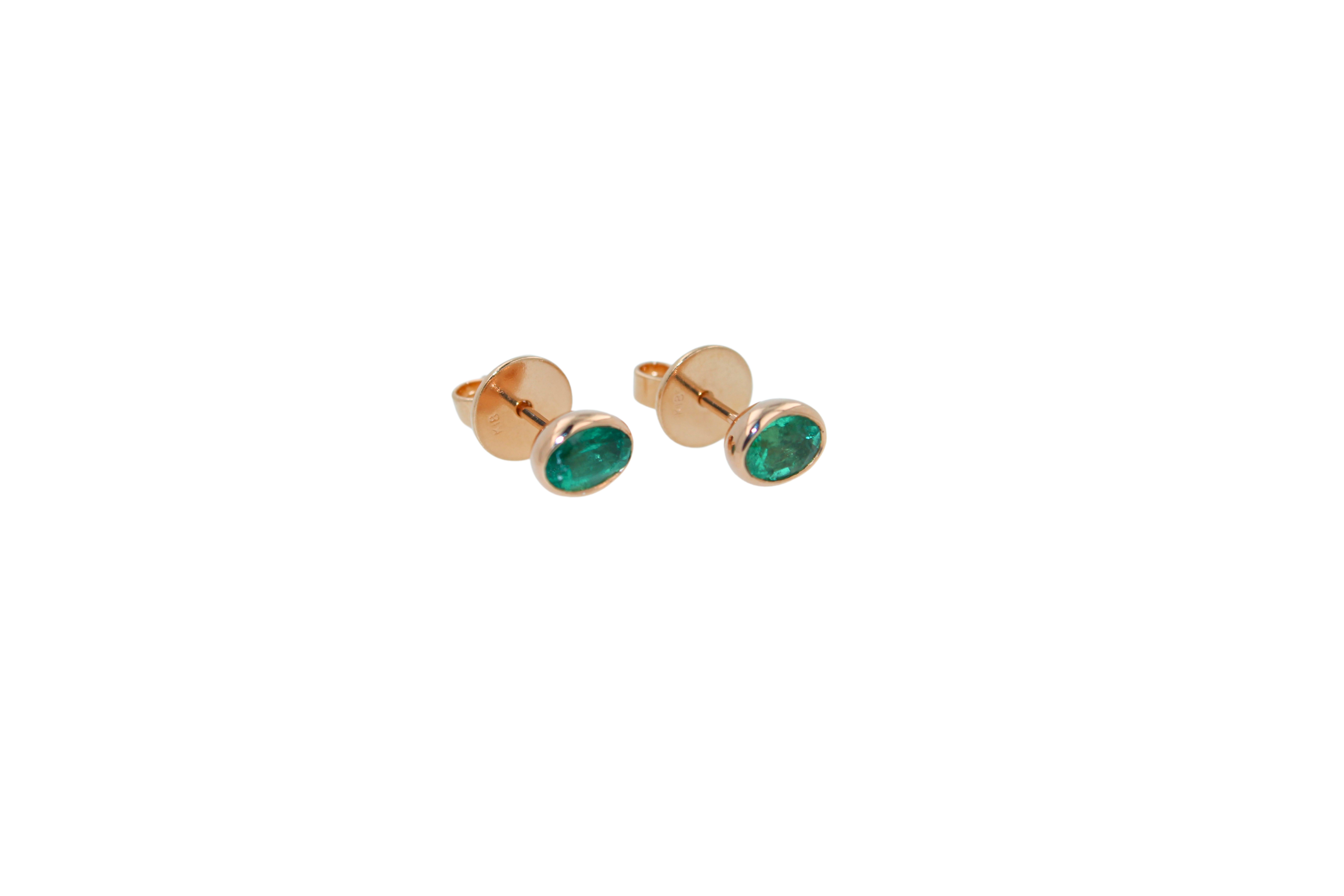 Oval Cut Emerald Bezel Earrings For Sale
