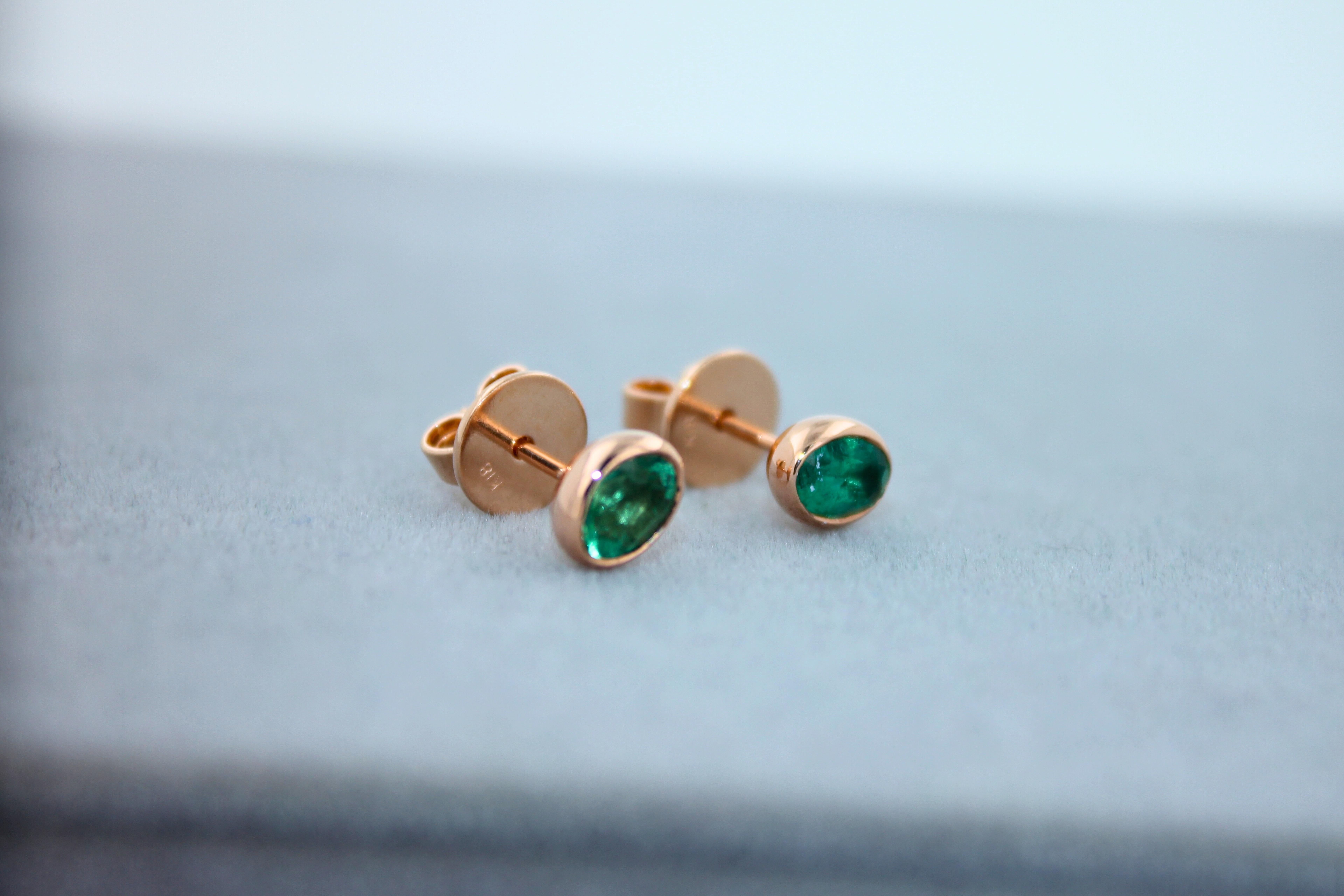 Women's or Men's Emerald Bezel Earrings For Sale