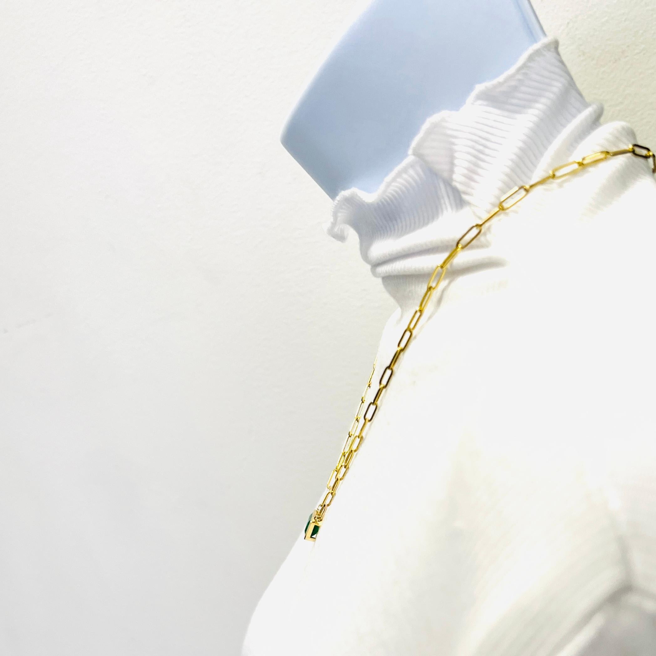 Emerald Cut Emerald Bezel Paperclip Chain Necklace in 14K Yellow Gold For Sale