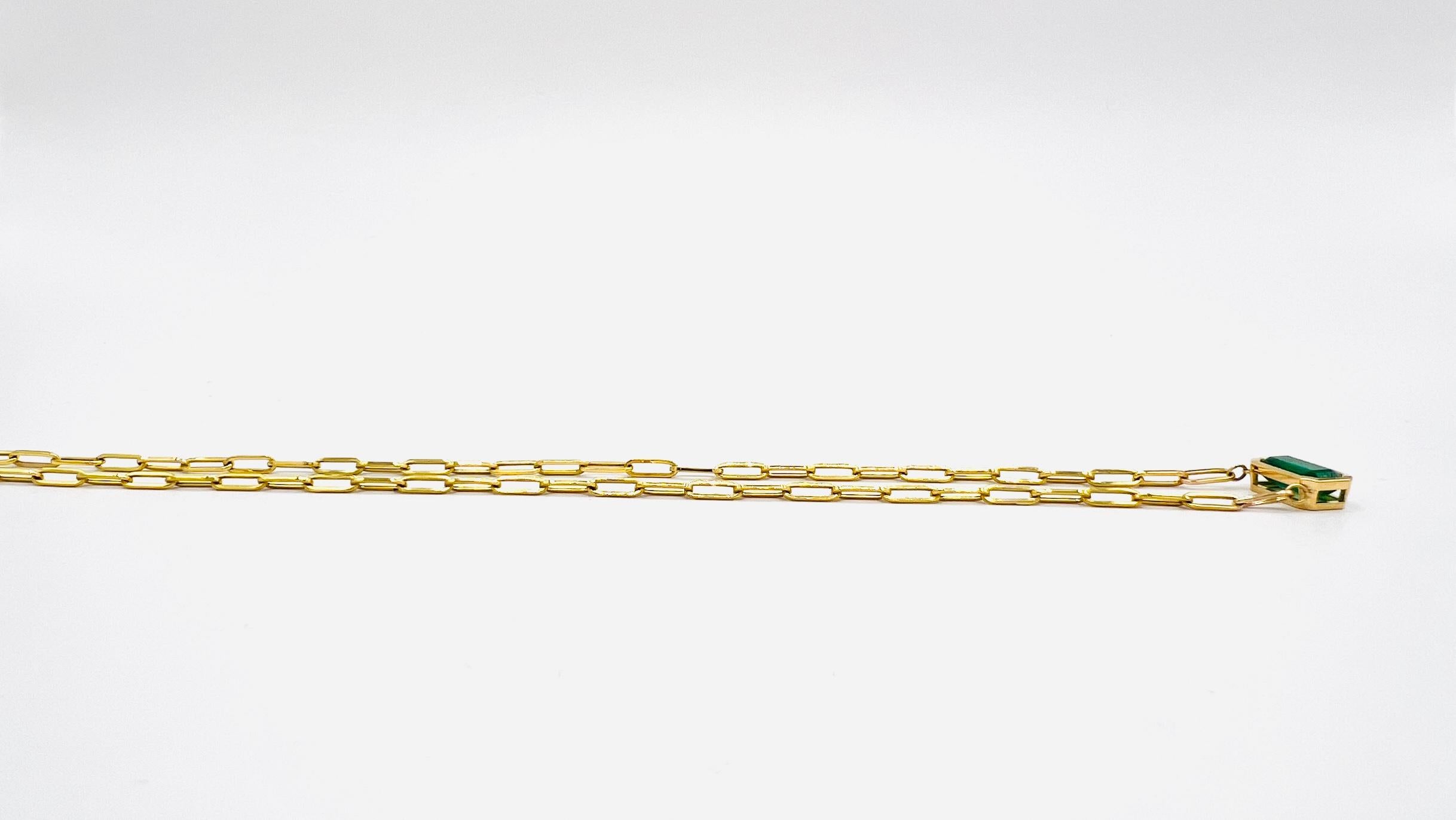 Smaragd Lünette Büroklammer Kette Halskette in 14K Gelbgold im Angebot 2