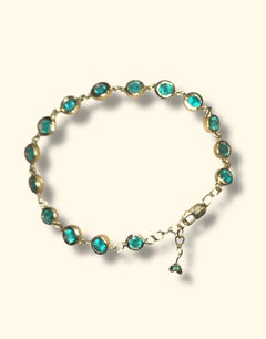 Leto Lama Emerald Bezel Pebbles Tennis Bracelet 18 Ct Gold