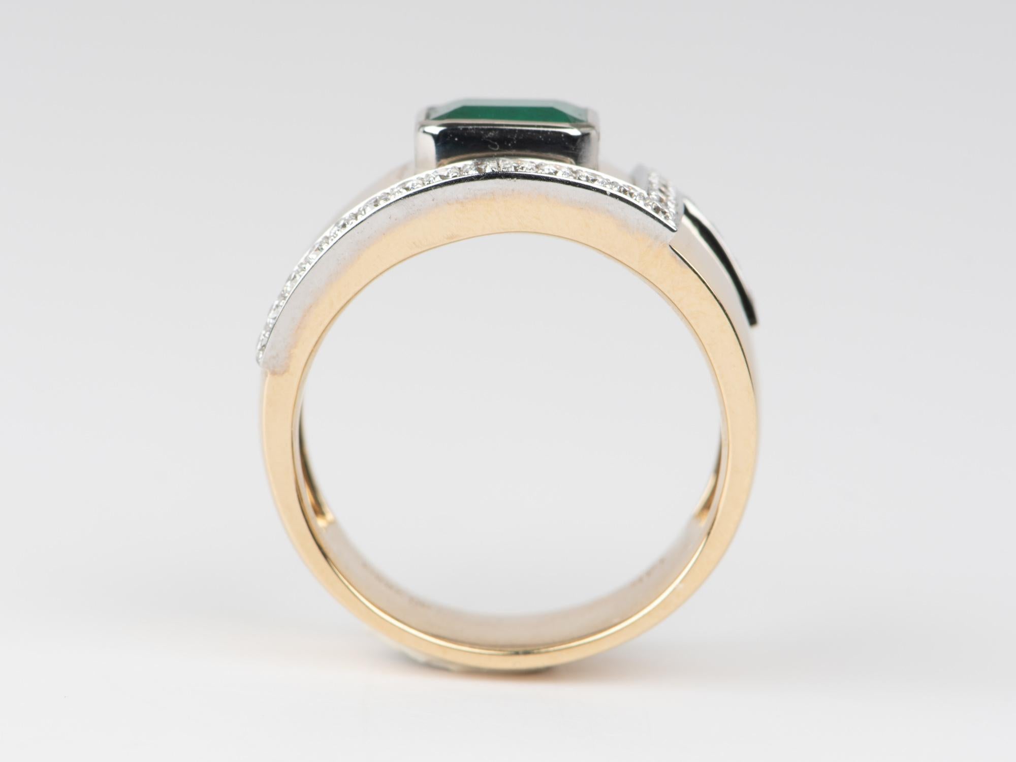 Emerald Bezel Set on 10.5mm Wide Band with Diamond Accent 14K Gold  R6668 In New Condition For Sale In Osprey, FL