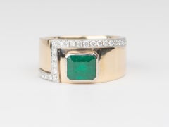 Emerald Bezel Set on 10.5mm Wide Band with Diamond Accent 14K Gold  R6668