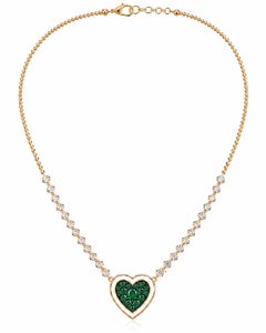 Smaragd-Geburtsstein-Diamant-Herz-Halskette aus 14-karätigem Gold von Meghna Jewels
