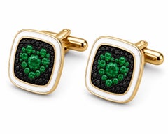 Gemelli a forma di cuore con smeraldo (pietra natale) e smalto bianco, in oro 14 carati, di MEGHNA JEWELS
