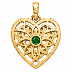 Emerald Birthstone Heart Pendant White Enamel 14 Karat Gold by Meghna Jewels