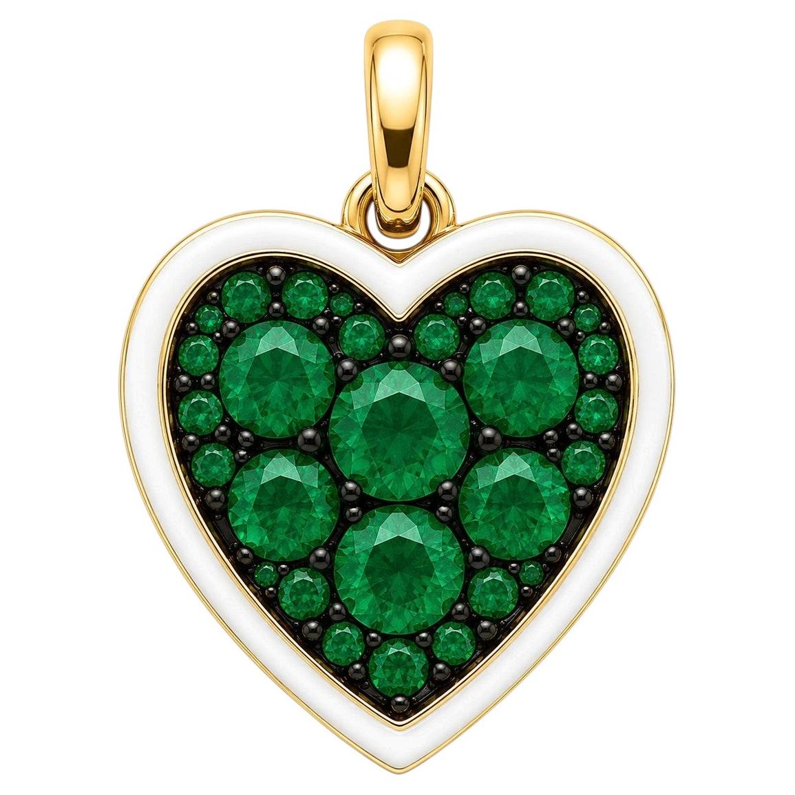 Emerald Birthstone Heart Pendentif White Enamel 14 Karat Gold by MEGHNA JEWELS