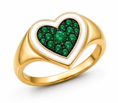 Emerald Birthstone Heart Ring White Enamel 14K Gold by Meghna Jewels