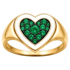 Emerald Birthstone Heart Ring White Enamel 14K Gold by Meghna Jewels