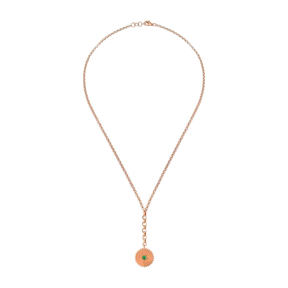 Emerald Birthstone Necklace in 14k Rose Gold May For Sale
