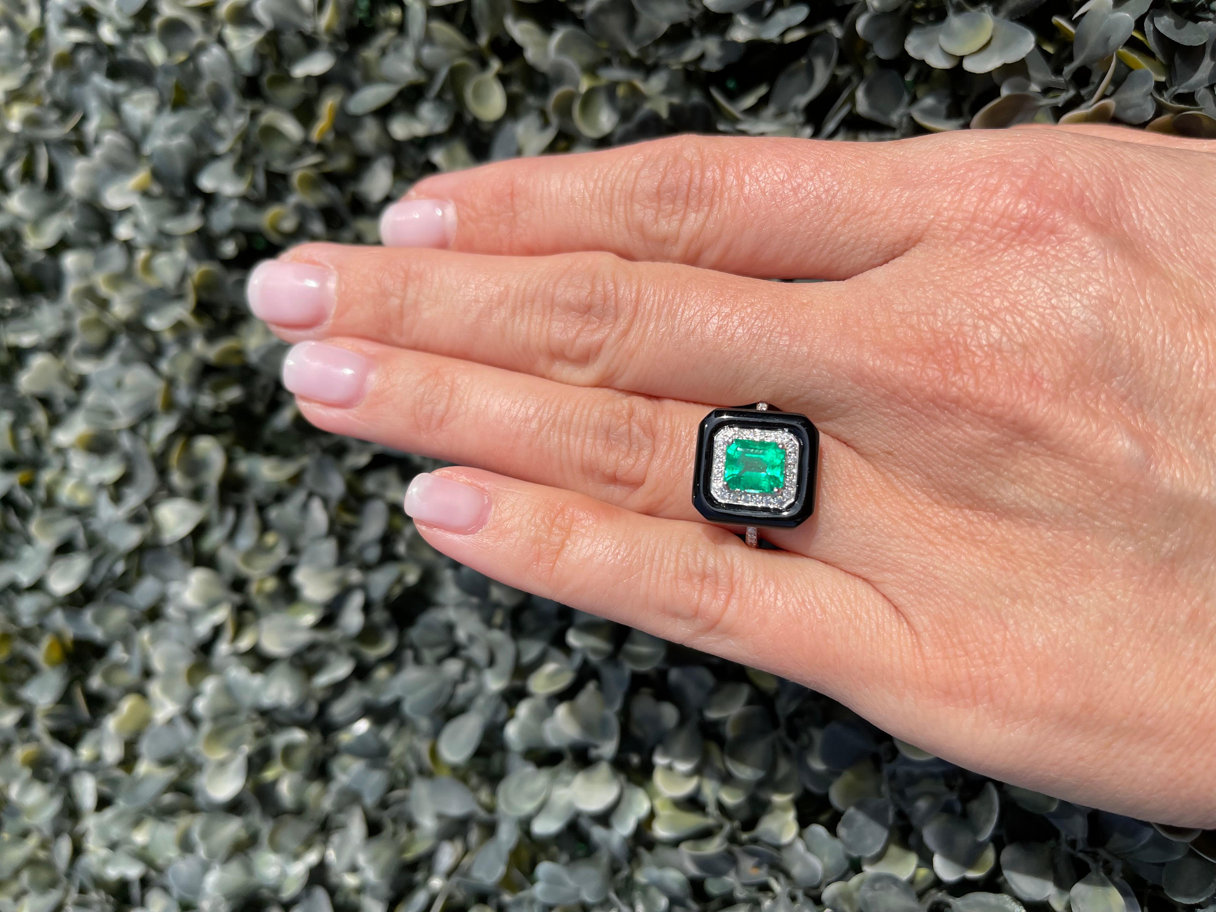 Emerald Black Agate Diamond Ring 3